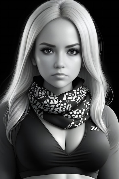 Beautiful blonde girl with scarf on black background