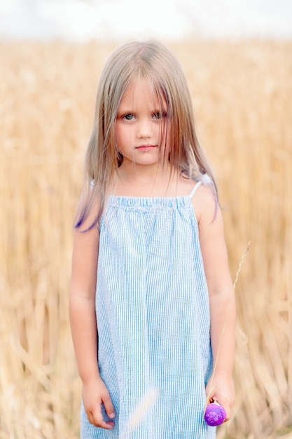 Beautiful blonde little girl in the wheat field