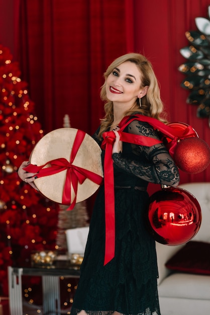 Beautiful blonde woman celebrating Christmas