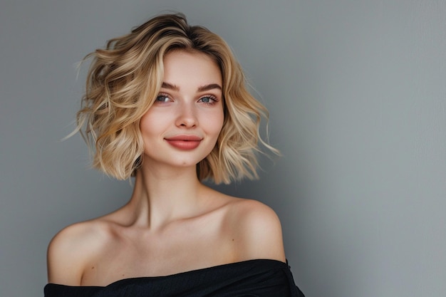 Beautiful Blonde Woman with Short Wavy Hair