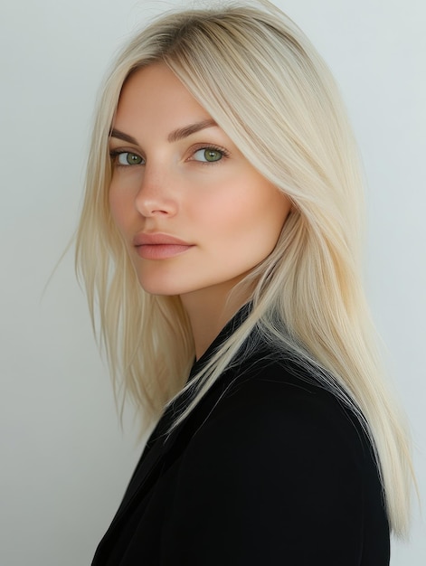 Photo beautiful blonde woman with straight hair