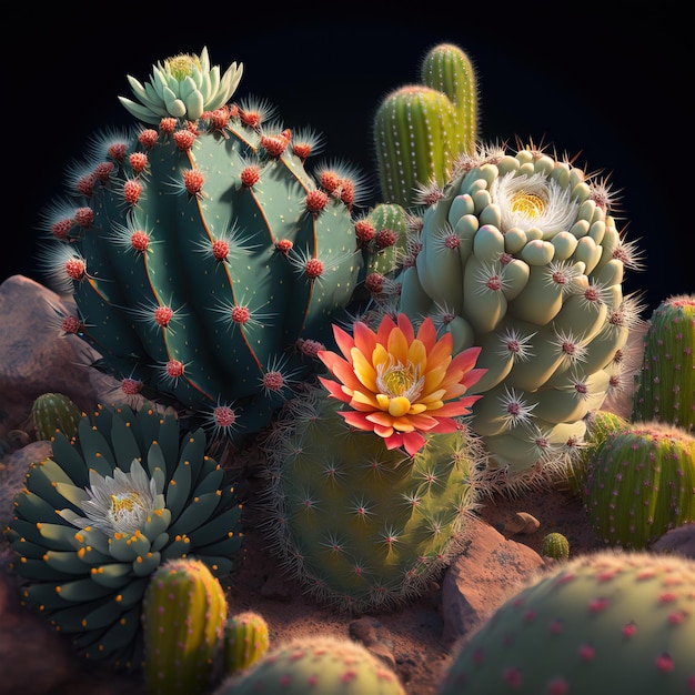 beautiful blooming cactus close up view generative ai