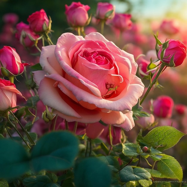 Beautiful blooming rose and a joyful atmosphere