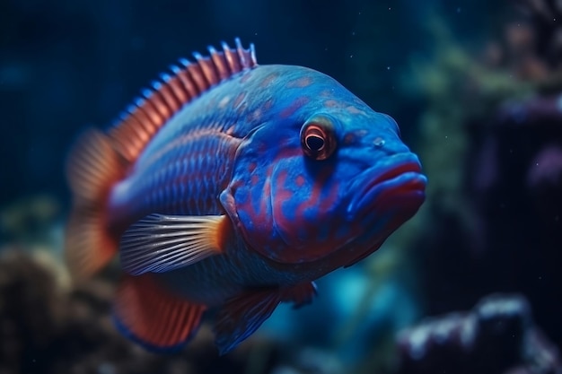 Beautiful blue fish in the water Generative AI