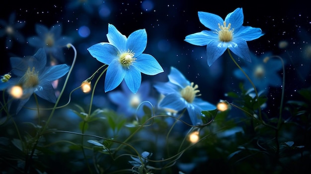 Beautiful blue flower wildflower plants starlight Background wallpaper image AI generated art