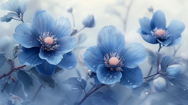 Beautiful blue flowers Floral background Toned image