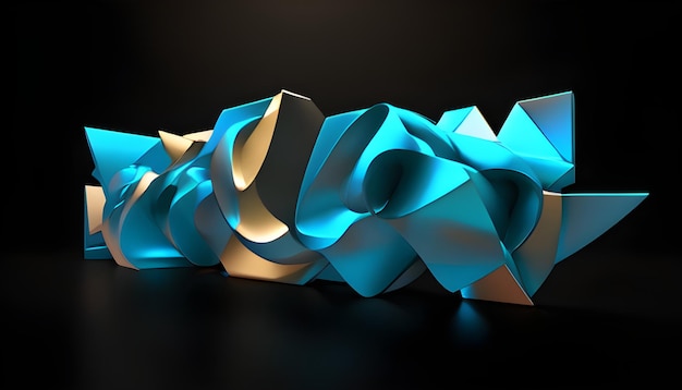 Beautiful Blue Gem Infinity abstract background 3d render glowing geometric lowpoly object Generative AI