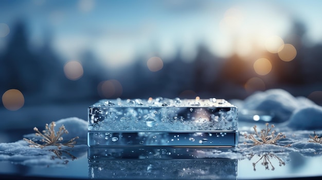 beautiful blue ice clear podium to display and showcase the product frozen pedestal