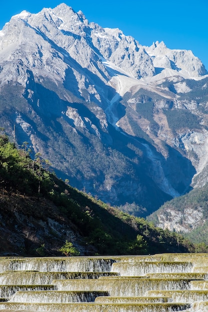 Beautiful of Blue Moon Valley, landmark and popular spot for tourists attractions inside the Jade Dragon Snow Mountain (Yulong) Scenic Area, near Lijiang Old Town. Lijiang, Yunnan, China