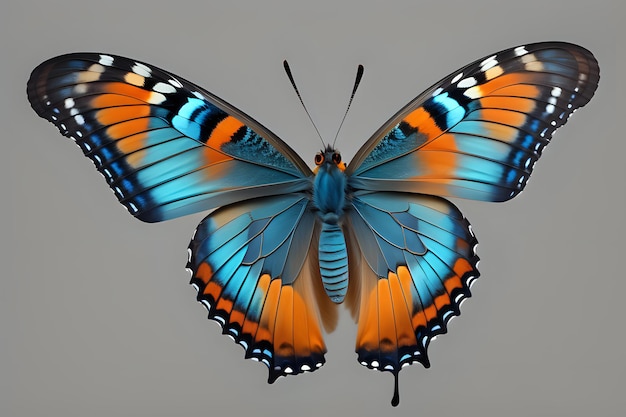 beautiful blue orange butterfly in flight isolated on a transparent background