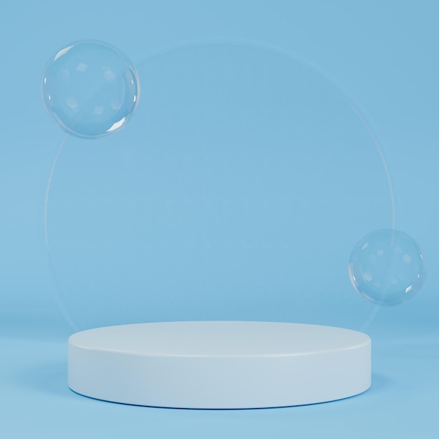 Beautiful Blue Product Podium with Bubbles and Glass