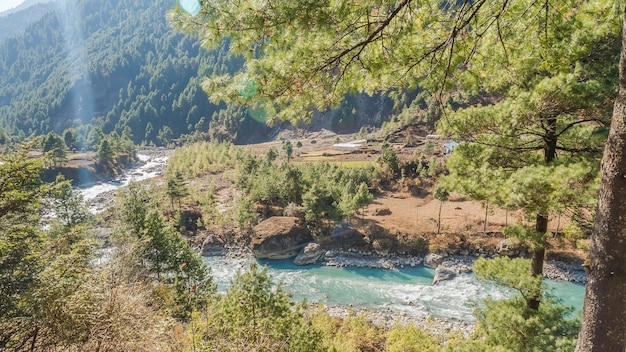 beautiful blue river in Himalayas  