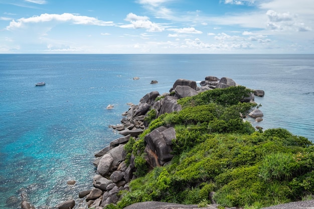 Beautiful blue sea with the sky on viewpoint at Similan island