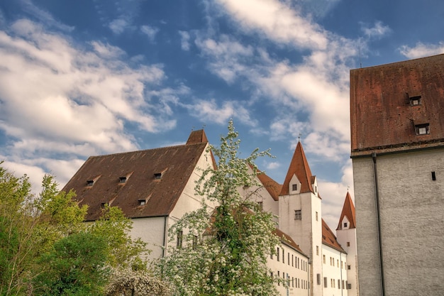 Beautiful blue sky with clouds summer view of Ingolstadt Bavaria