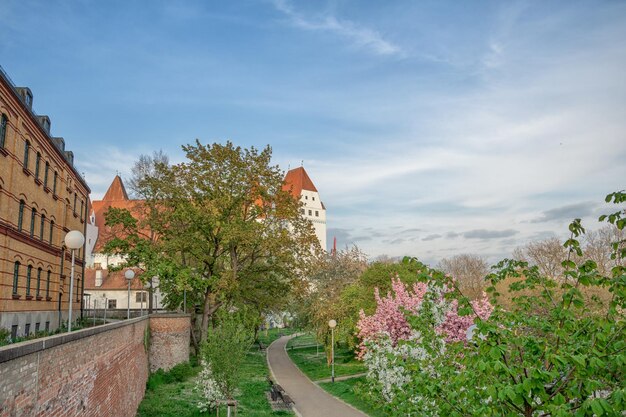 Beautiful blue sky with clouds summer view of Ingolstadt Bavaria