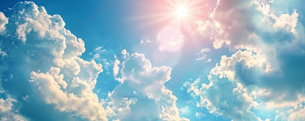 Photo beautiful blue sky with fluffy white clouds and bright sunlight perfect for backgrounds nature theme