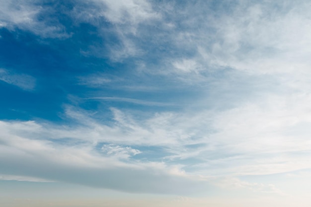 Beautiful blue sky with stretched white clouds