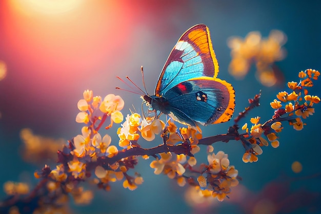 Beautiful blue yellow butterfly Illustration Generative AI