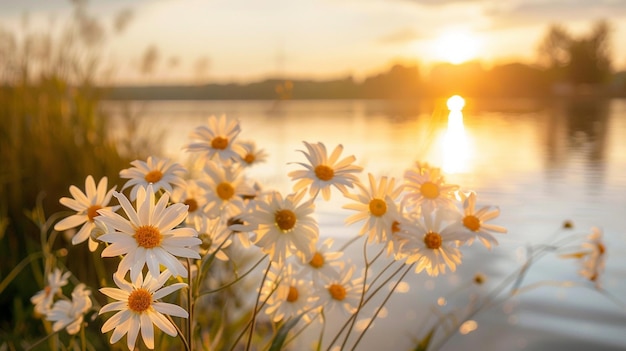 Beautiful Blumen am See in der Dmmerung