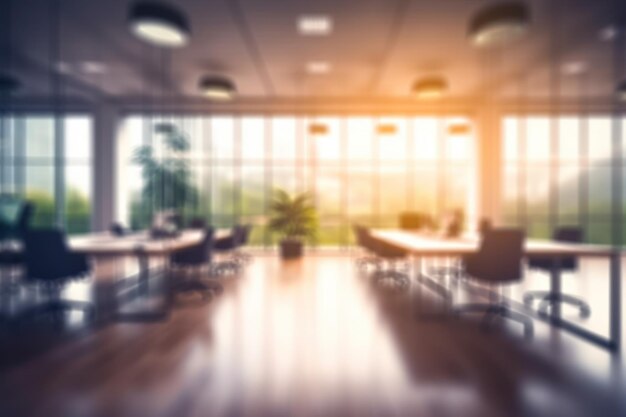 Beautiful blurred background of a light modern office interior with panoramic windows