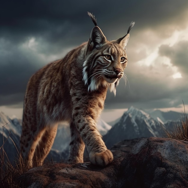 Beautiful bobcat animal sitting looking forward Generative AI