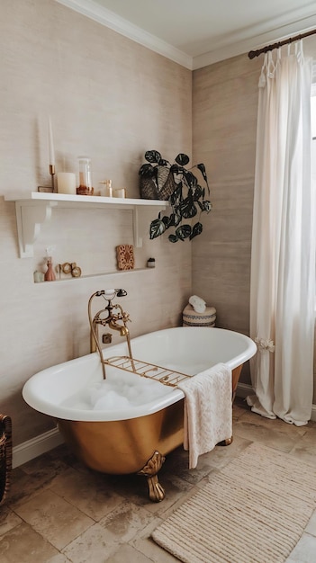 Photo beautiful boho bathroom interior