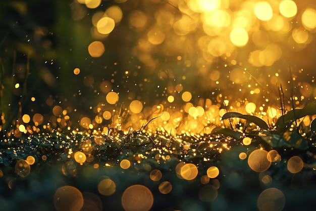 Beautiful bokeh background with grass and bokeh lights