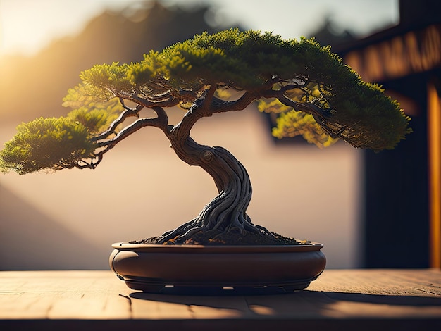 Beautiful bonsai in natural light ai generative