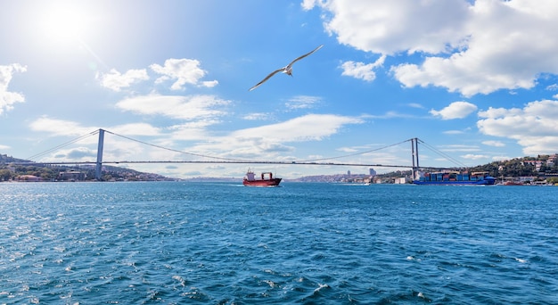 Beautiful Bosphorus panorama the 15 July Martyrs Bridge Istanbul