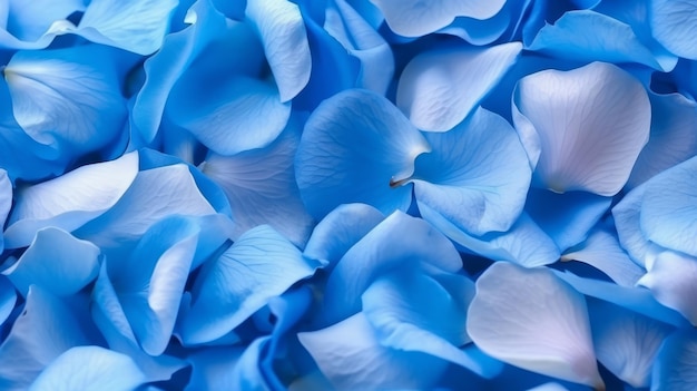 A beautiful bouquet of blue flowers displayed on a wooden table Generative ai