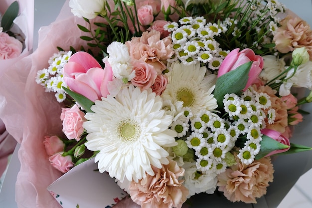 Beautiful bouquet flower for background. Beautiful bouquet flower for background. White and pink roses, white Lisianthus and different flowers