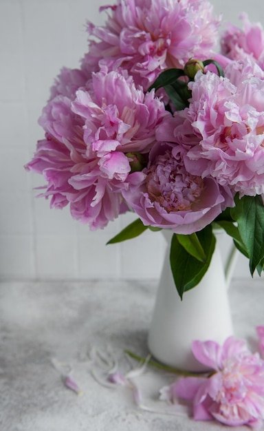 Beautiful bouquet of flowers white and pink peoniesxA