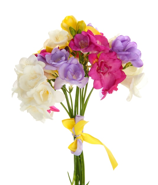 Beautiful bouquet of freesias, isolated on white