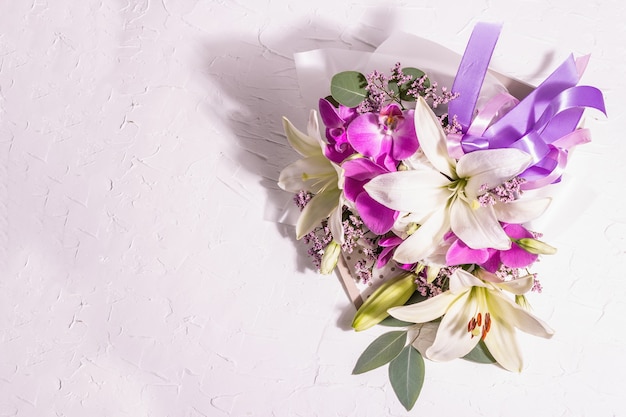 A beautiful bouquet of fresh flowers on a white background