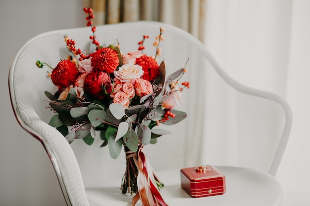 beautiful bouquet and a red box