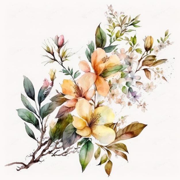 Beautiful bouquet of summer floral with watercolor Illustration AI Generative