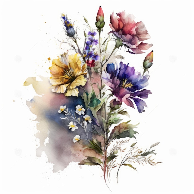 Beautiful bouquet of summer floral with watercolor Illustration AI Generative