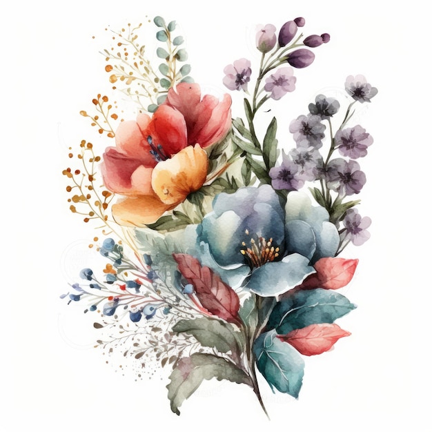 Beautiful bouquet of summer floral with watercolor Illustration AI Generative