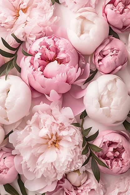 Beautiful bouquet of white and pink peonies Floral composition daylight Wallpaper Ve Generative AI