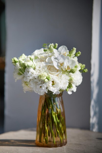 Beautiful Bouquet of white roses in a vase