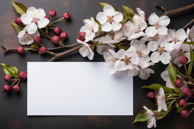 beautiful a branch of a spring flowering tree and white mockup postcard