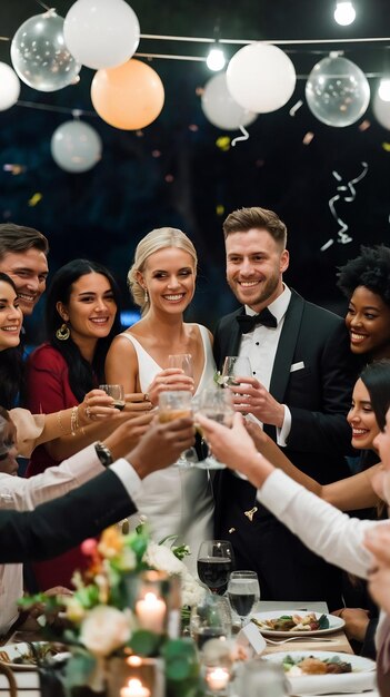 Photo beautiful bride and groom celebrate wedding at an evening reception party