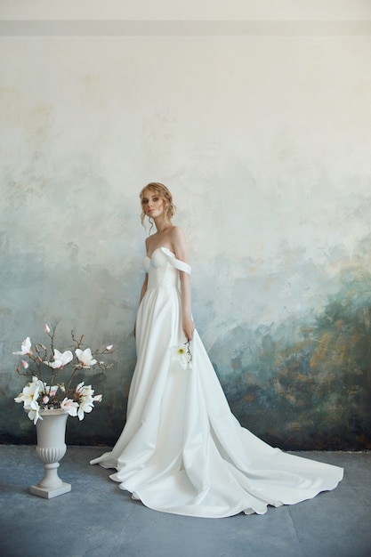 Beautiful bride in a long white dress