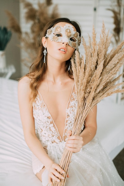 beautiful bride in a white dress