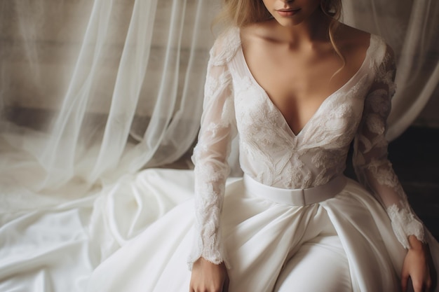 Beautiful bride in the white wedding dress