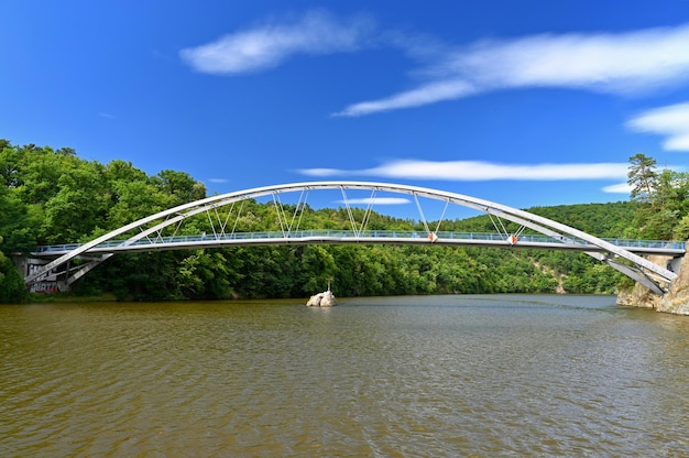 Beautiful bridge over the water Brno Dam Beautiful summer landscape in the Czech Republic