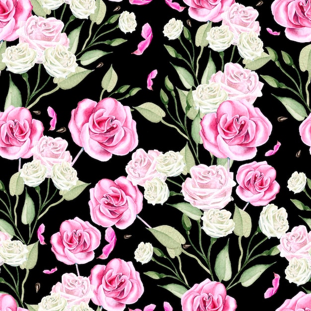 Beautiful Bright Colorful Watercolor Pattern With Rose Flowers Illustration