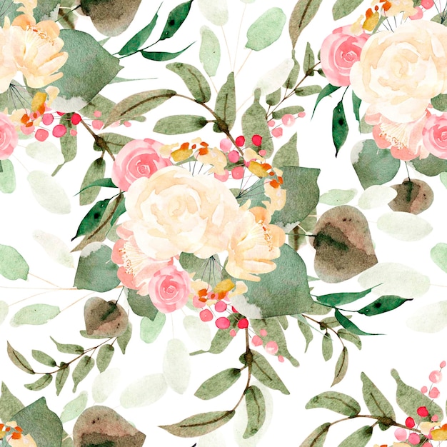 Photo beautiful bright colorful watercolor pattern with rose flowers illustration