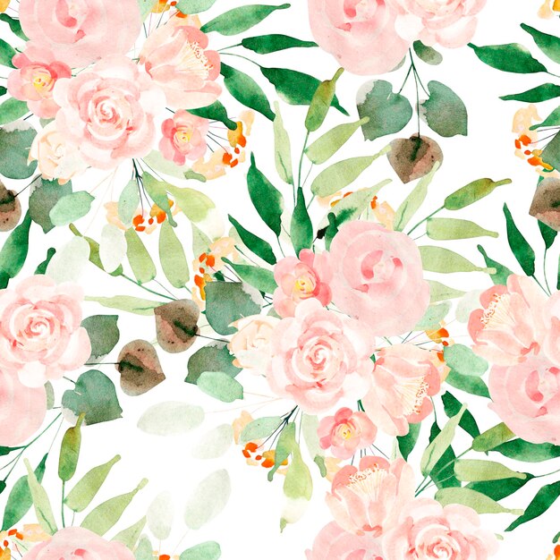 Photo beautiful bright colorful watercolor pattern with rose flowers illustration