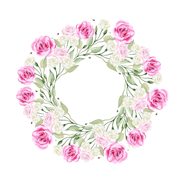 Beautiful Bright Colorful Watercolor Wreath with Rose Flowers Illustration